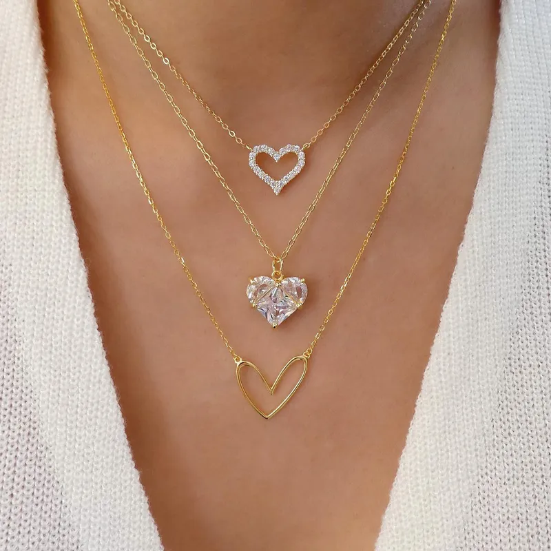 Elegant Three-Layer Heart Pendant Necklace