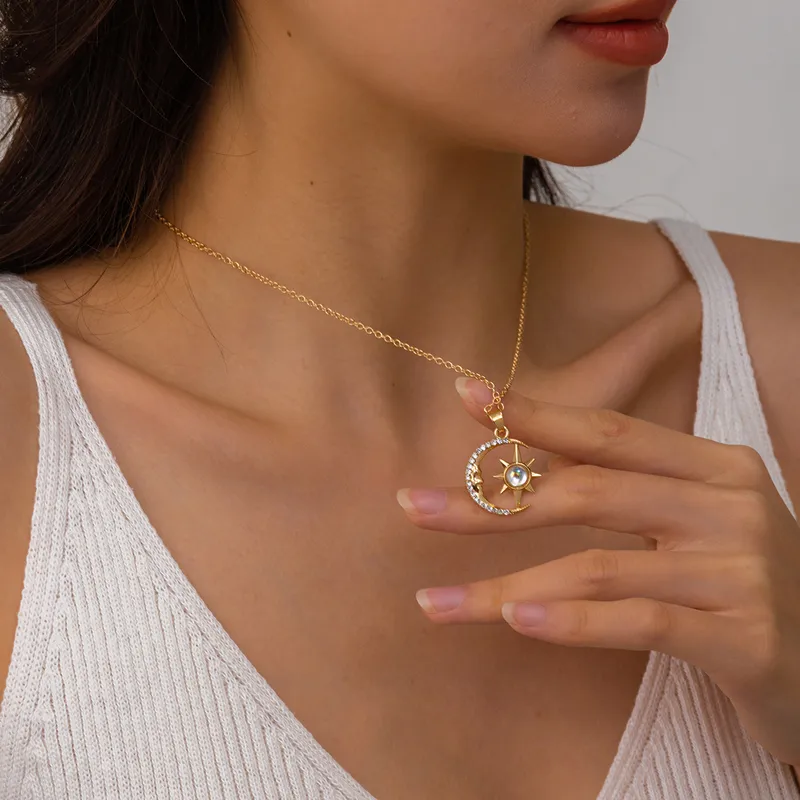 Elegant Crescent Moon And Star Pendant Necklace