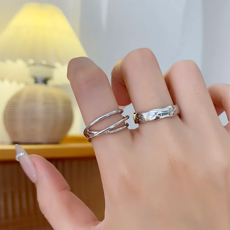 Elegant Geometric Alloy Open Rings
